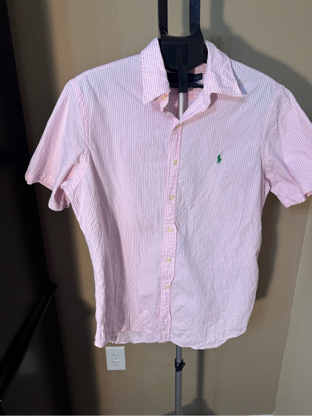 Ralph Lauren Pink Stripe Short-Sleeve Button-Down Seersucker Shirt
